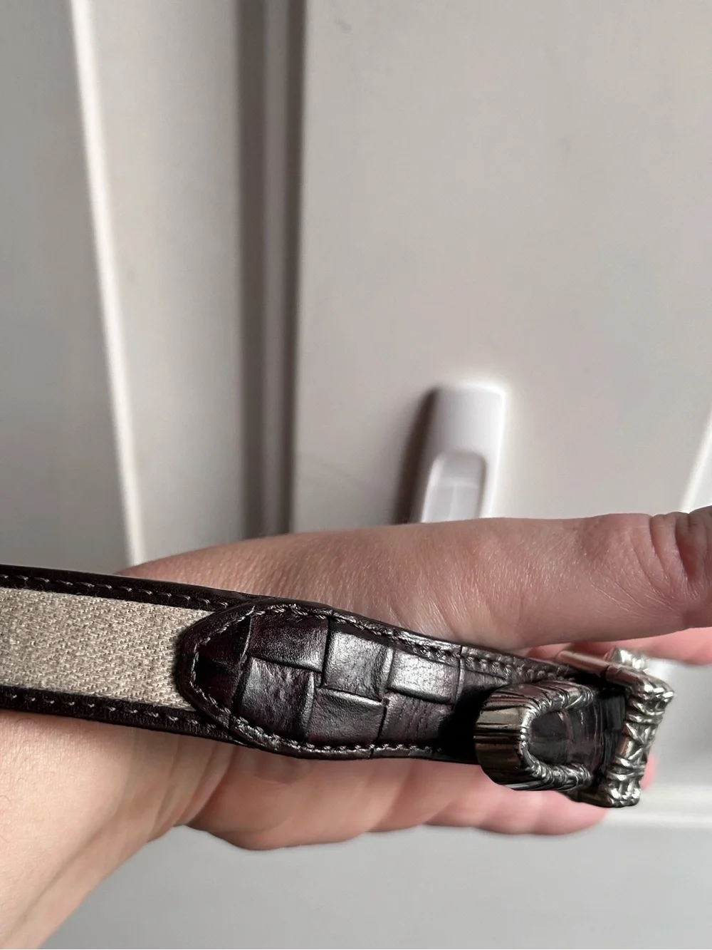 Brighton Brown Croc Embossed Leather Belt Medium Silver Western Hardware Vintage